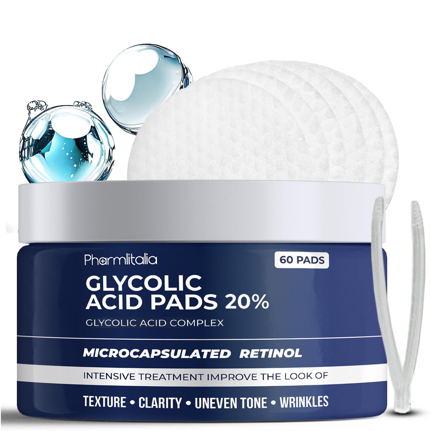Glycolic Acid Pads 20% Anti Aging Treatment for Clearer, Smoother Skin Glycolic Acid Peel Pads For Dark Spots, Acne, and Wrinkles Infused with Hyaluronic Acid & Retinol 60 Pads