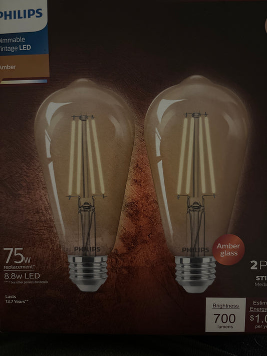 Phillips 2 pack 75 watt Dimmable Vintage Lightbulb