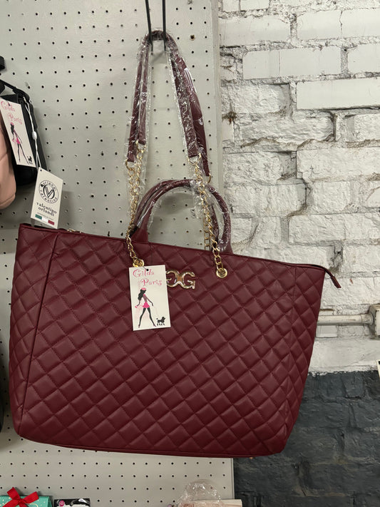 Gilda Paris Large Quilted Tote Bag with Strap (GGH-518 Wine)